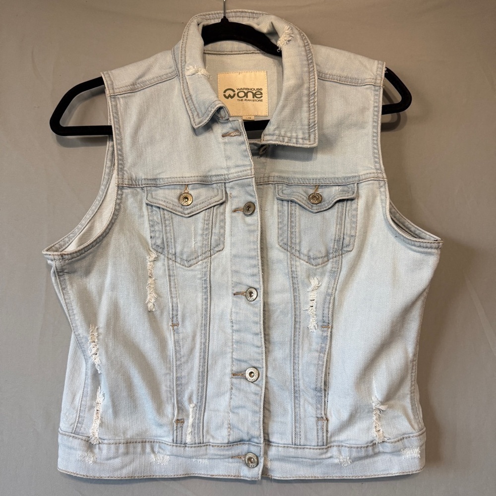 Warehouse One Womens Distressed Denim Vest Size Large Country Rodeo Festival